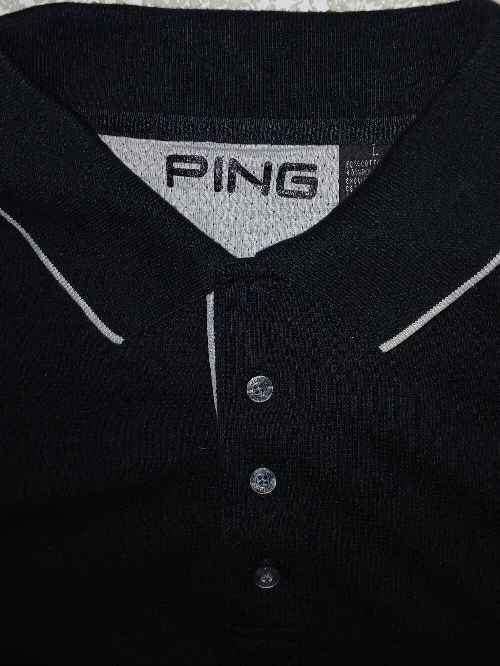 Ping Men’s Black Polo Breathable Light Weight Fabric Golf Shirt Sz L